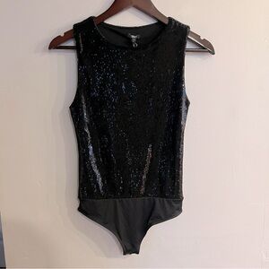 EXPRESS Women’s Black Sequin Body Contour Sleeveless Bodysuit Size XS NEW